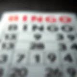 A detailed view of a bingo card filled with numbers