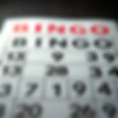 A detailed view of a bingo card filled with numbers