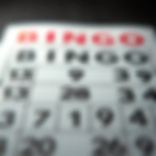 A detailed view of a bingo card filled with numbers