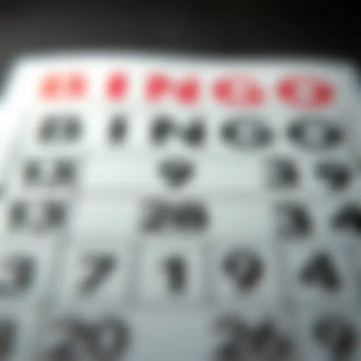A detailed view of a bingo card filled with numbers