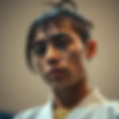 Close-up of a judoka’s focused expression before a match