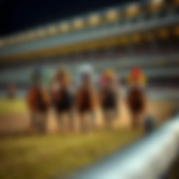 A vibrant racetrack scene capturing the excitement of horse racing and betting