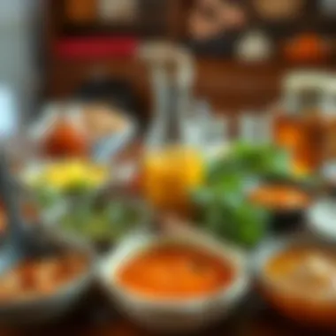 Exploring the Diversity of Traditional Sauces A vibrant display of various types of traditional sauces with regional ingredients.