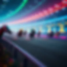 An illustration of a digital horse racing track with vibrant colors and engaging visuals.