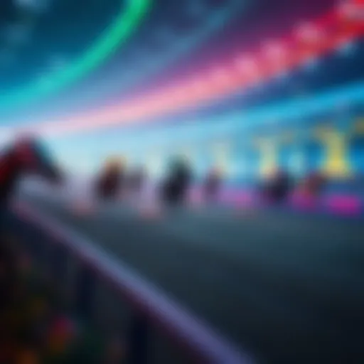 An illustration of a digital horse racing track with vibrant colors and engaging visuals.