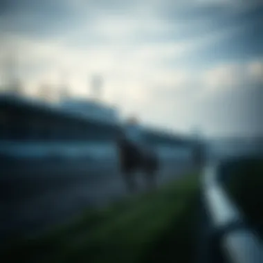 A tranquil training track at dawn, where horses and trainers begin their day.