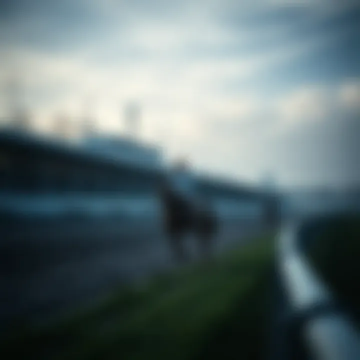 A tranquil training track at dawn, where horses and trainers begin their day.