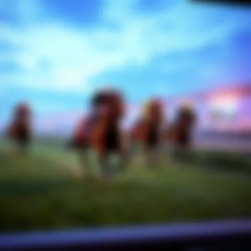 Virtual horse racing track showcasing a digital race in progress